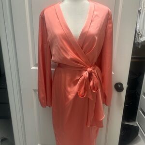 Elegant Coral Wrap Dress